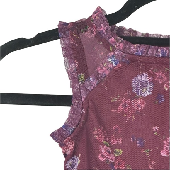 Zenzi Girls Sleeveless Ruffle Shoulder Party Dress Burgundy Floral Size XS(4/5) - Picture 2 of 11